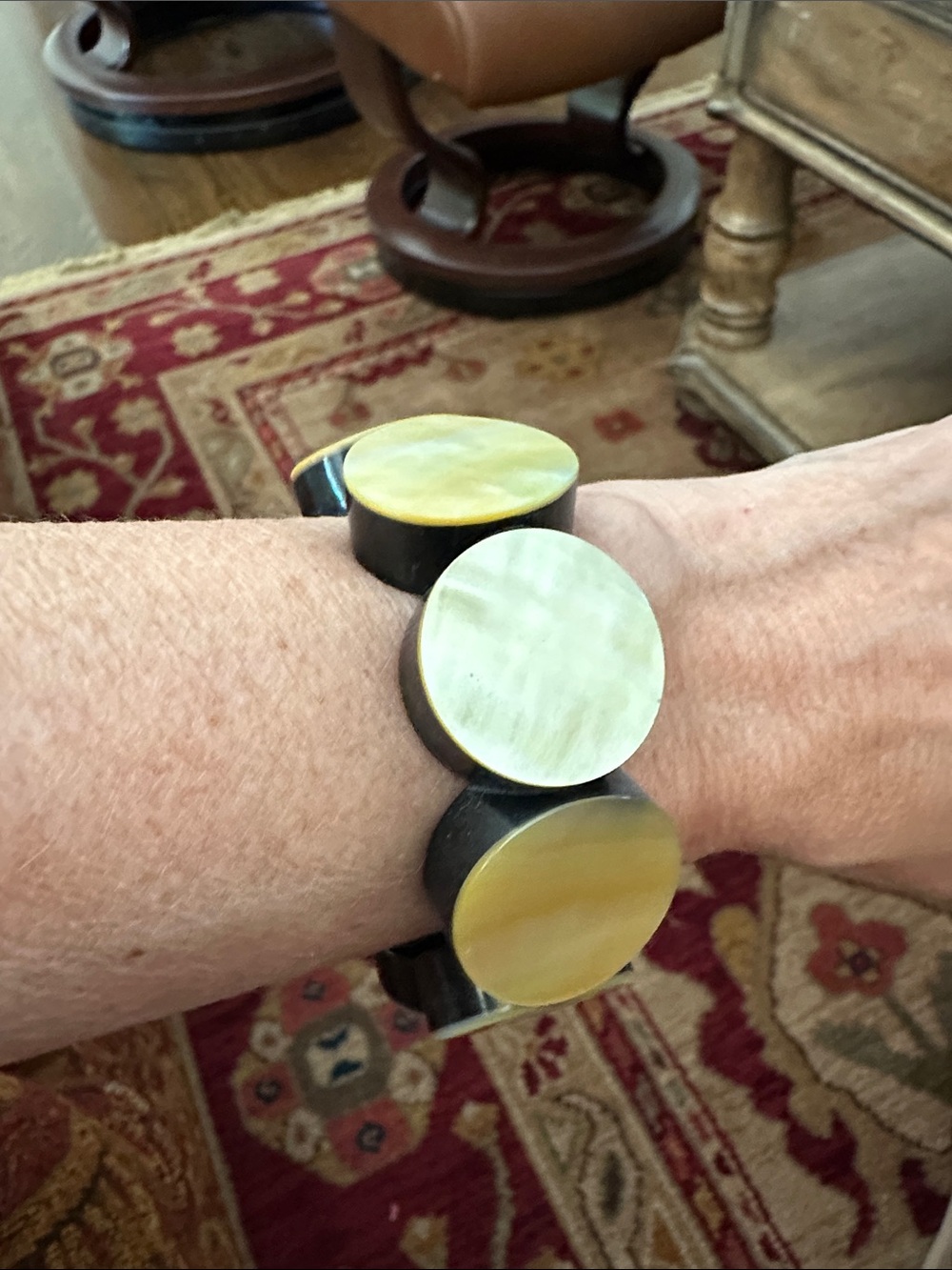 Yellow Resin Disc Stretch Bracelet with Black Accents